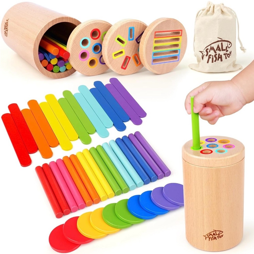 Wooden Color Sorting Cylinder - Rainbow Montessori Toy